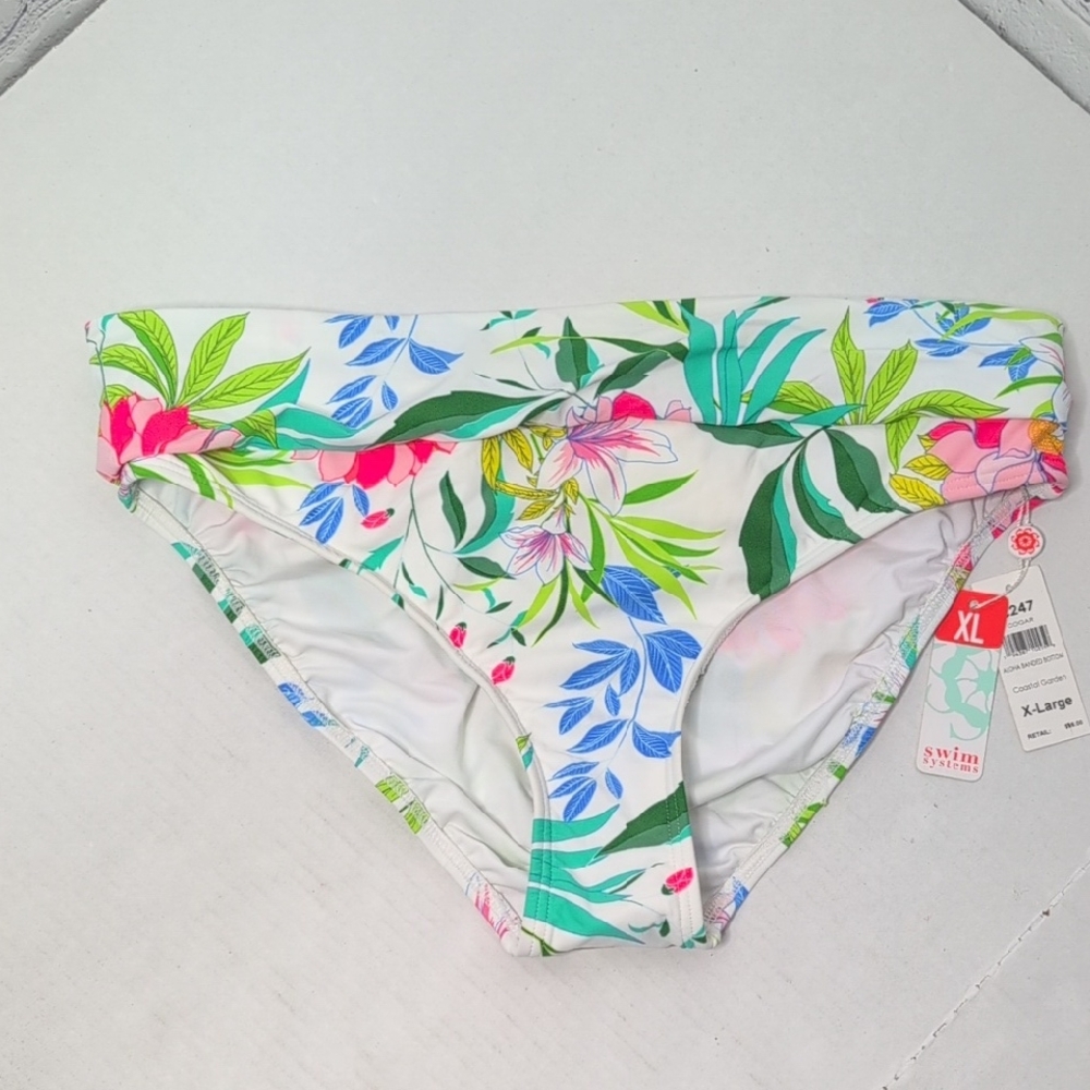 NWT Swim Systems Aloha Banded Bikini Bottom Coastal Garden